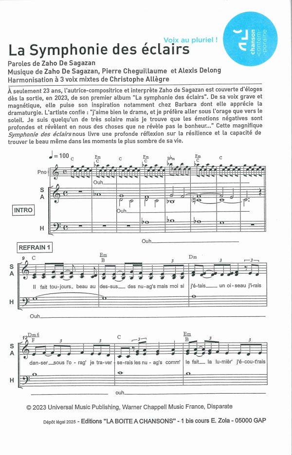 SYMPHONIE DES ECLAIRS - 3 voix mixtes